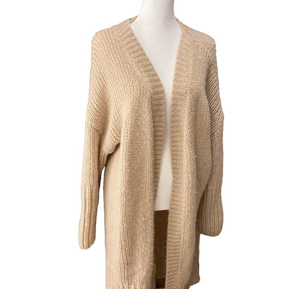 The shanty corporation mohair wool blend duster knit beige pink cardigan size XL - Picture 2 of 8